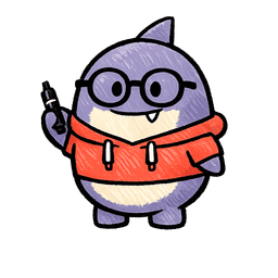 Fin the shark in a coral hoodie holding a marker — the DSA coach and squad lead